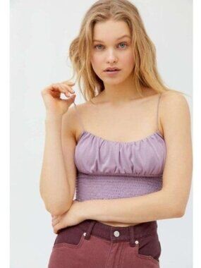 Urban Outfitters Uo Emma Cupro Smocked Crop Top - M
